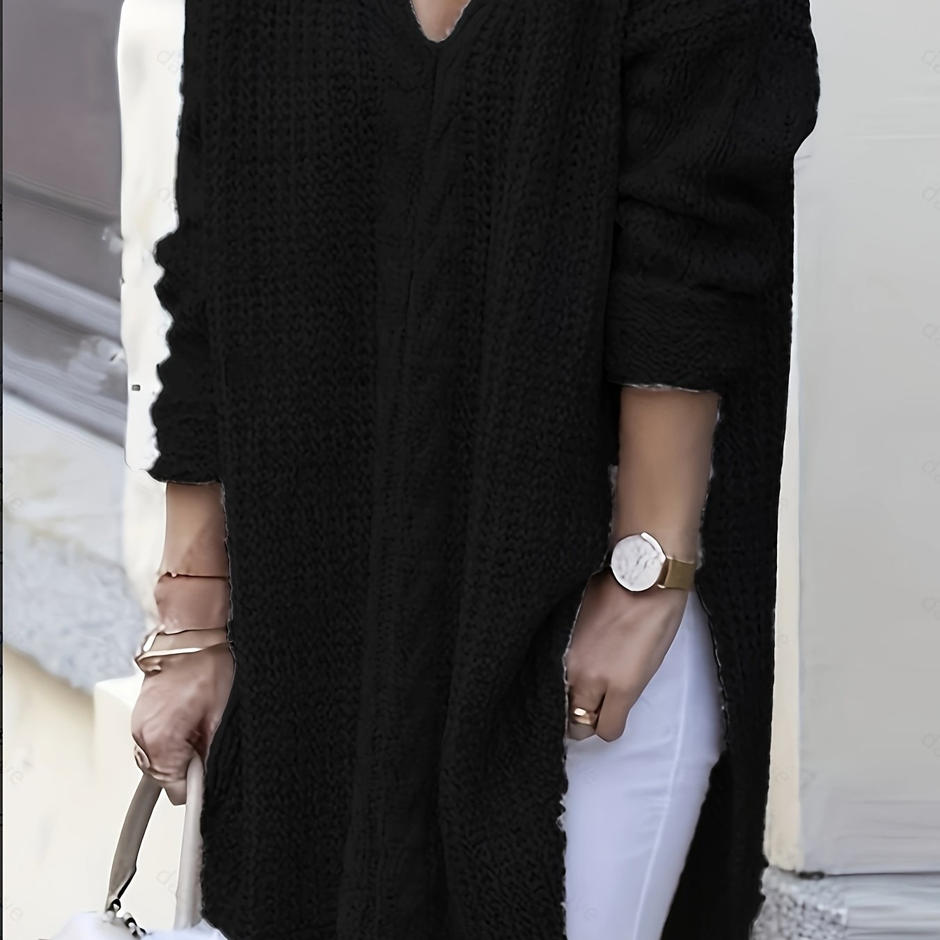 Women's Casual V-Neck Long Sleeve Knit Pullover Sweater