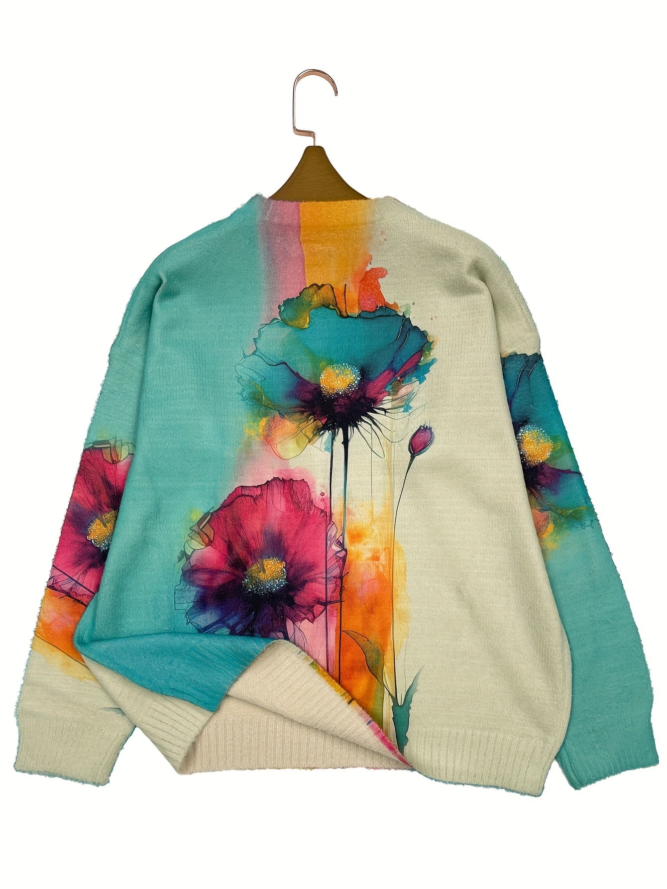 Plus Size Heavyweight Floral Crewneck Sweater — Thick Oversized Winter Pullover (Multi-Color)