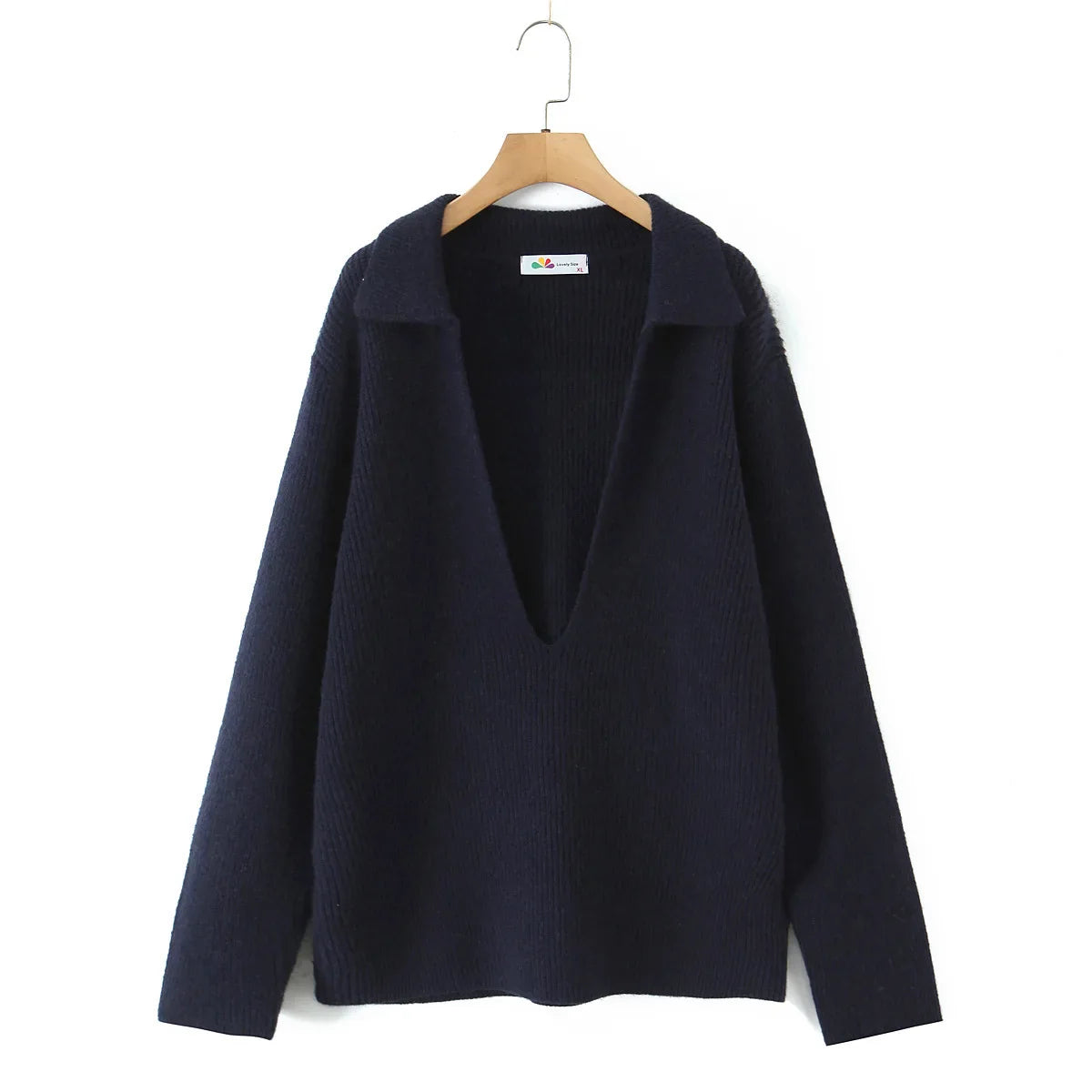Plus Size Women's V-Neck Knit Sweater - Loose Long Sleeve Warm Autumn Winter Jumper