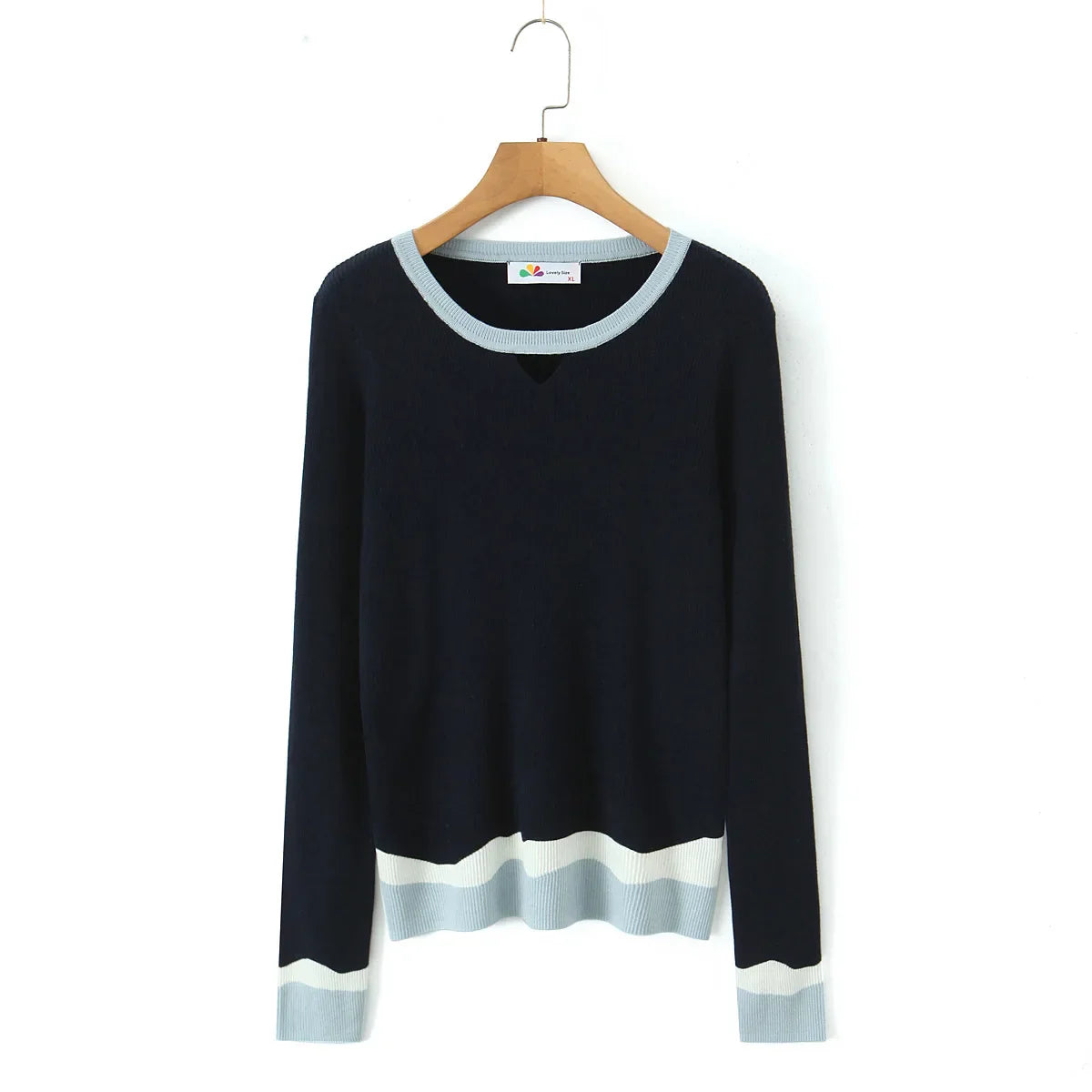Plus Size (XXXL) Women's Gradient Knit Wool-Blend Sweater – Slim Minimalist Long-Sleeve Pullover for Autumn/Winter