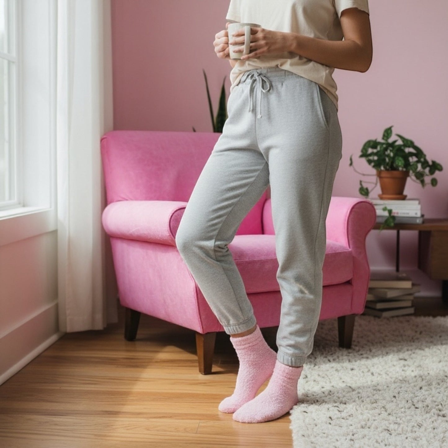 Cozy Moments Fluffy Socks - Pink with Ribbon