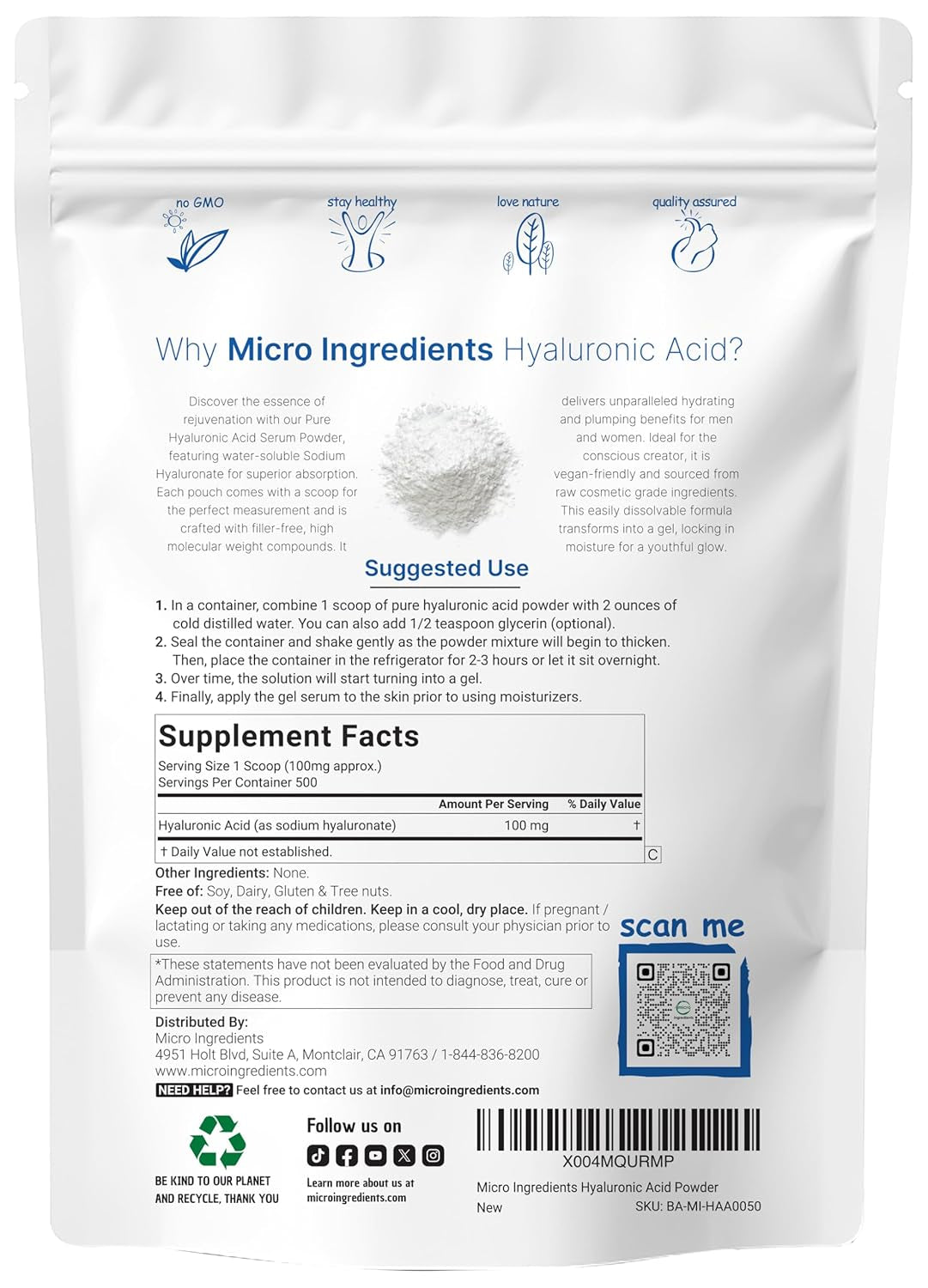 Pure Hyaluronic Acid Serum Powder
