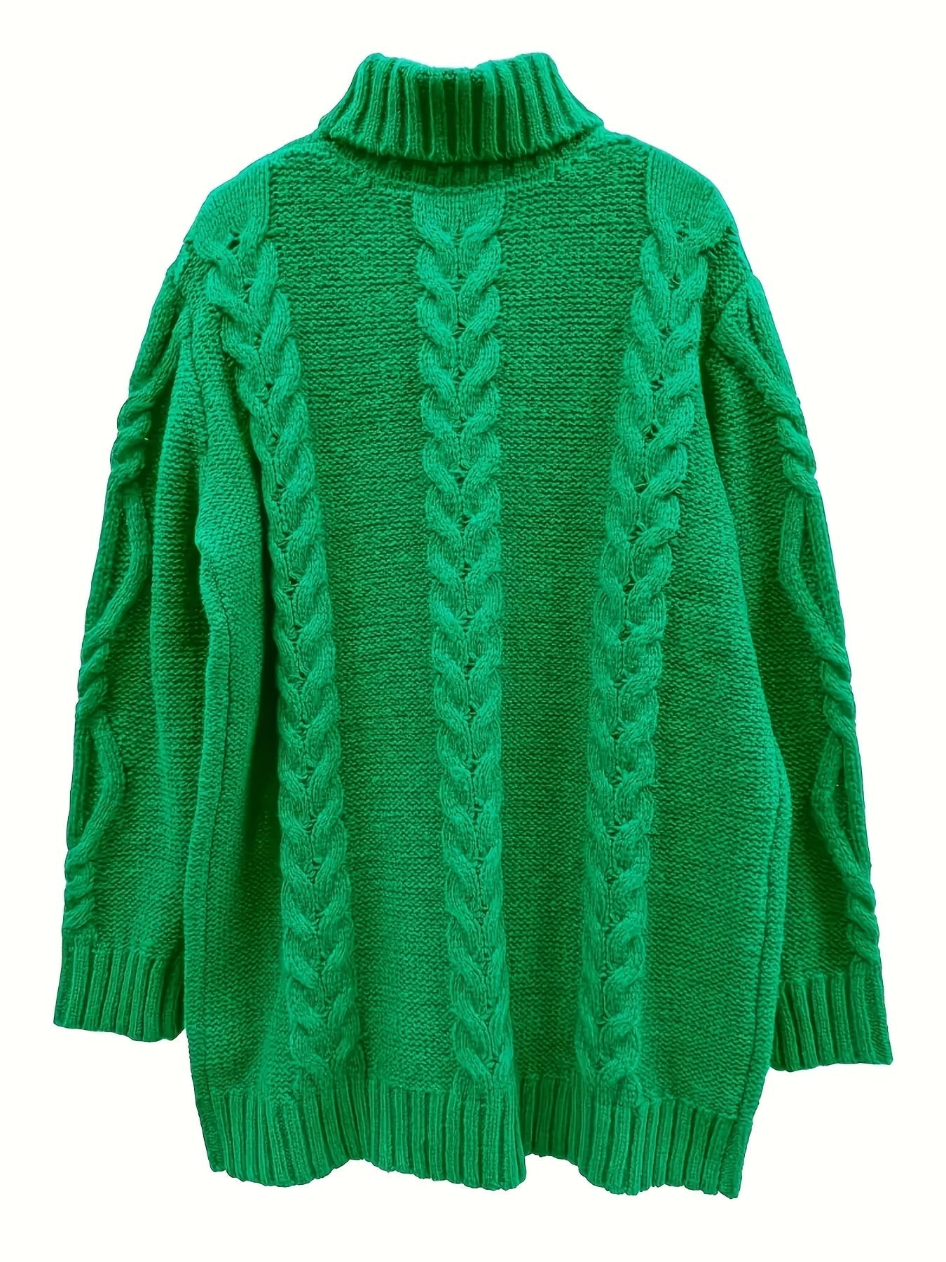 Women's Plus Size High-Neck Cable Knit Sweater - Long Sleeve Solid Pullover, Soft Warm Fall Winter Top