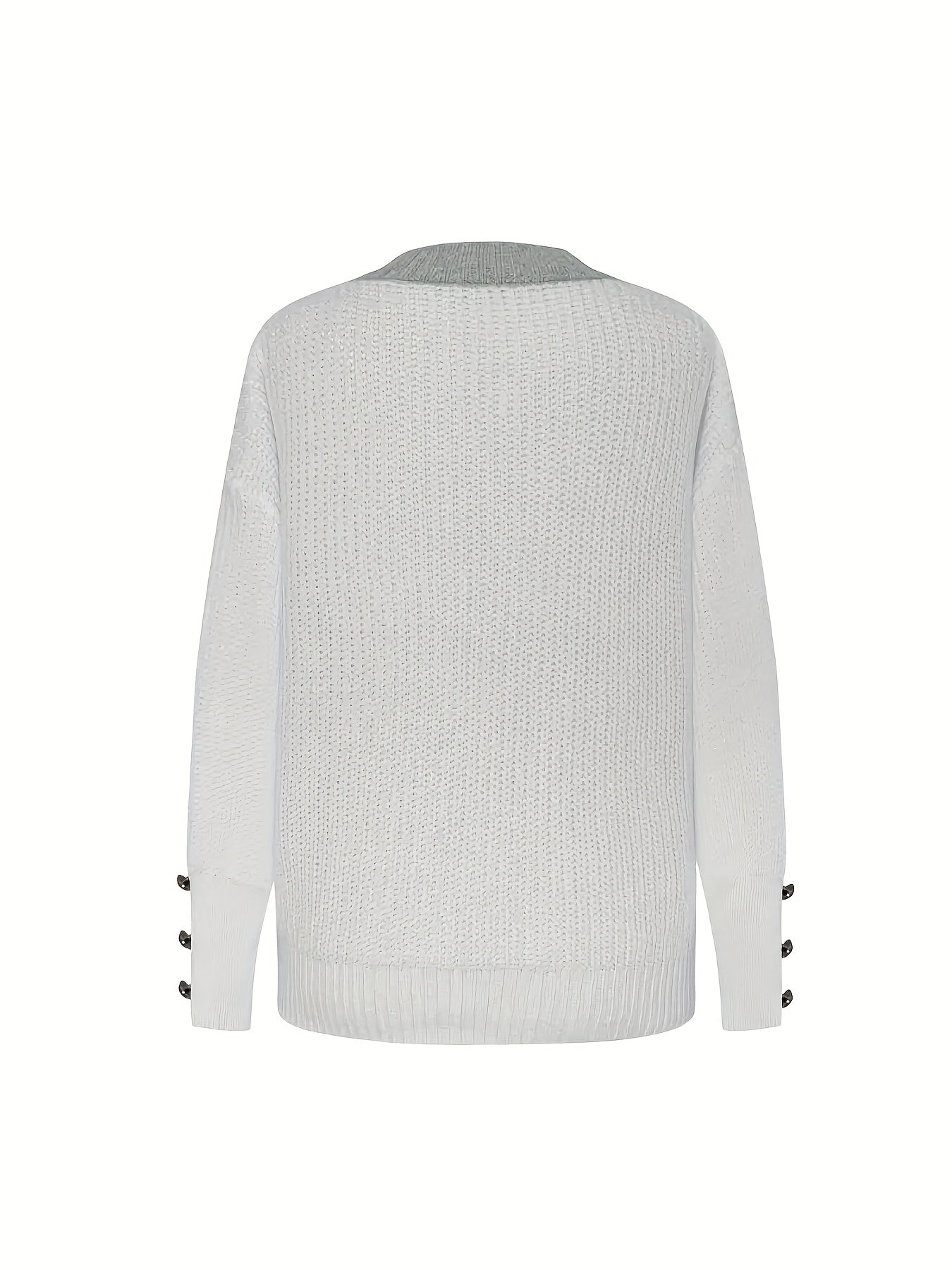 Plus Size Oversized Women's Sweater - Soft Knit Pullover with Button Front Placket, Long Sleeve Crew Neck for Fall/Winter