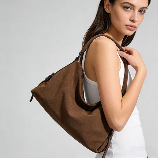 Vintage Suede Large Capacity Tote Bag for Women - Streetwear Style Shoulder Bag
