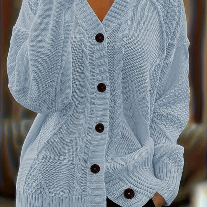 Plus Size Twist-Front Button Cardigan Sweater – V-Neck Long Sleeve Casual Knit