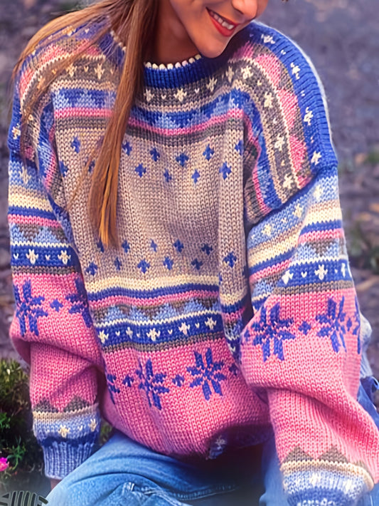 Women's Cozy Colorblock Knit Sweater - Soft Winter Pullover in Multiple Colors