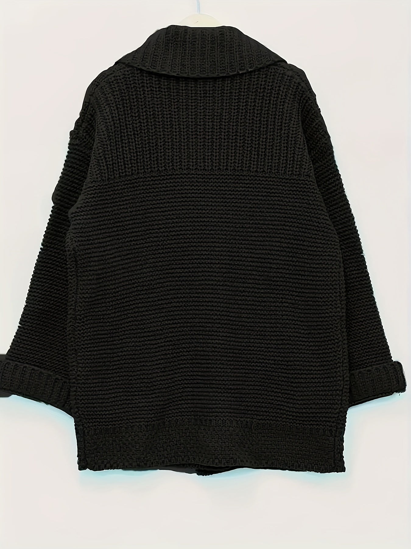 Plus Size Women's Knit Cardigan Coat – Elegant Lapel Poncho for Fall/Winter