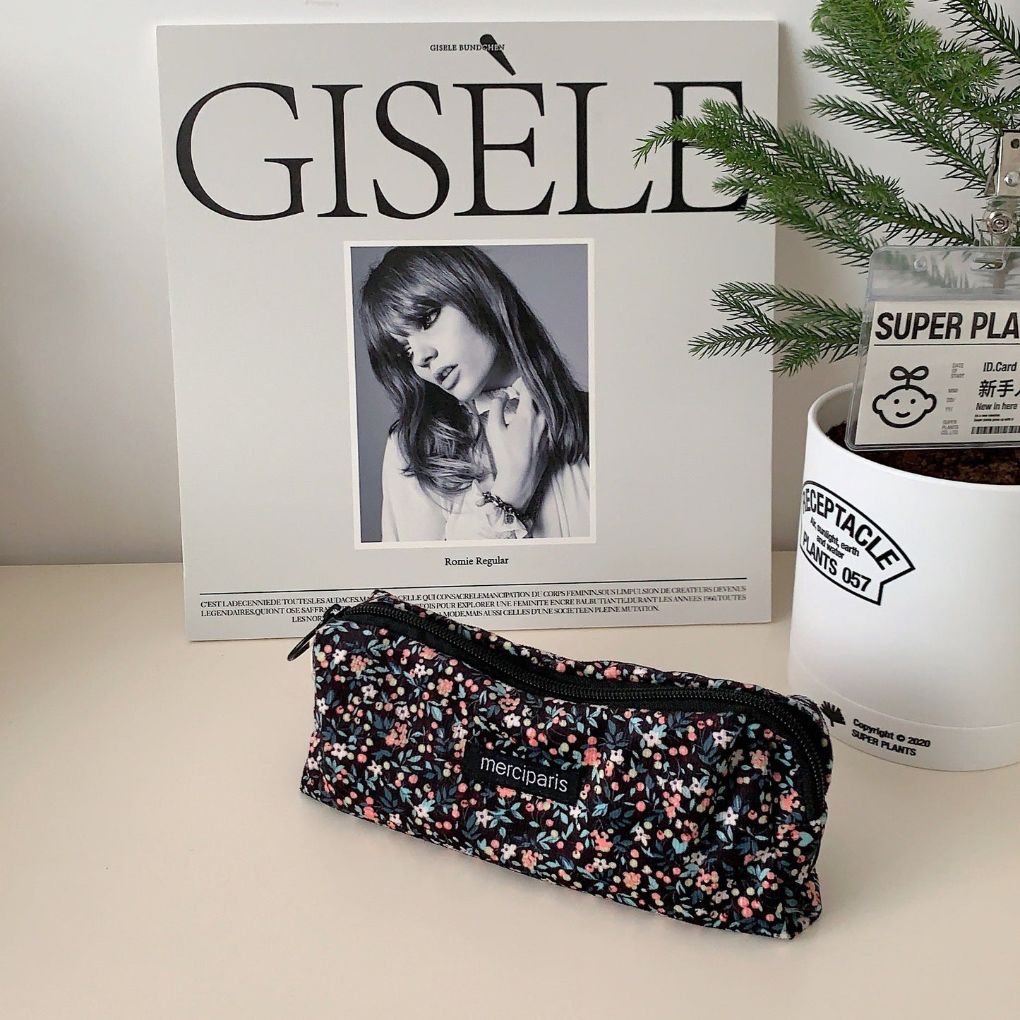 Corduroy Pencil Case Makeup Bag - Korean Style Retro Floral Canvas Pouch for Students