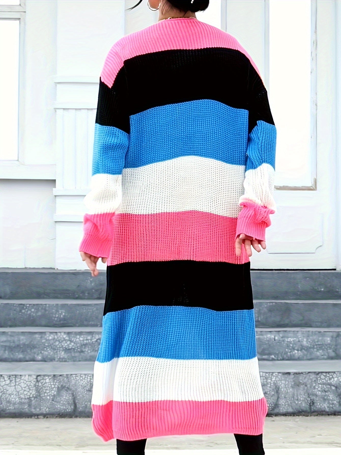 Women's Multicolor Striped Long Knit Cardigan Sweater