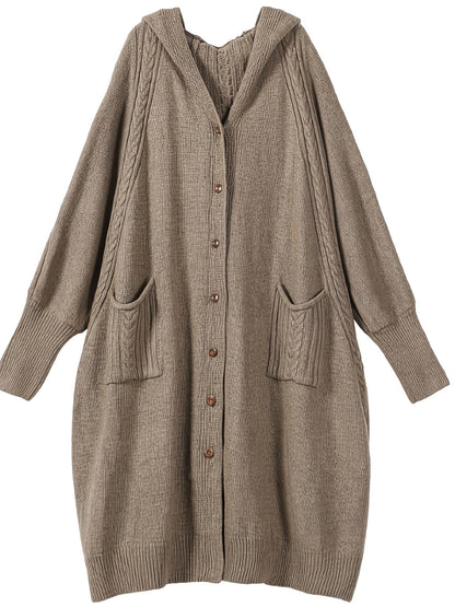 Women's Plus Size Hooded Cardigan, Long Cozy Knit Sweater with Double Pockets, Loose Fit - Solid Color, Fall/Winter