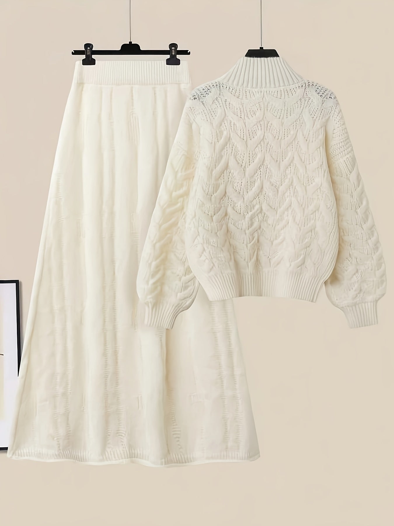 Plus Size Knit Pullover Sweater and Skirt Set, Round Neck