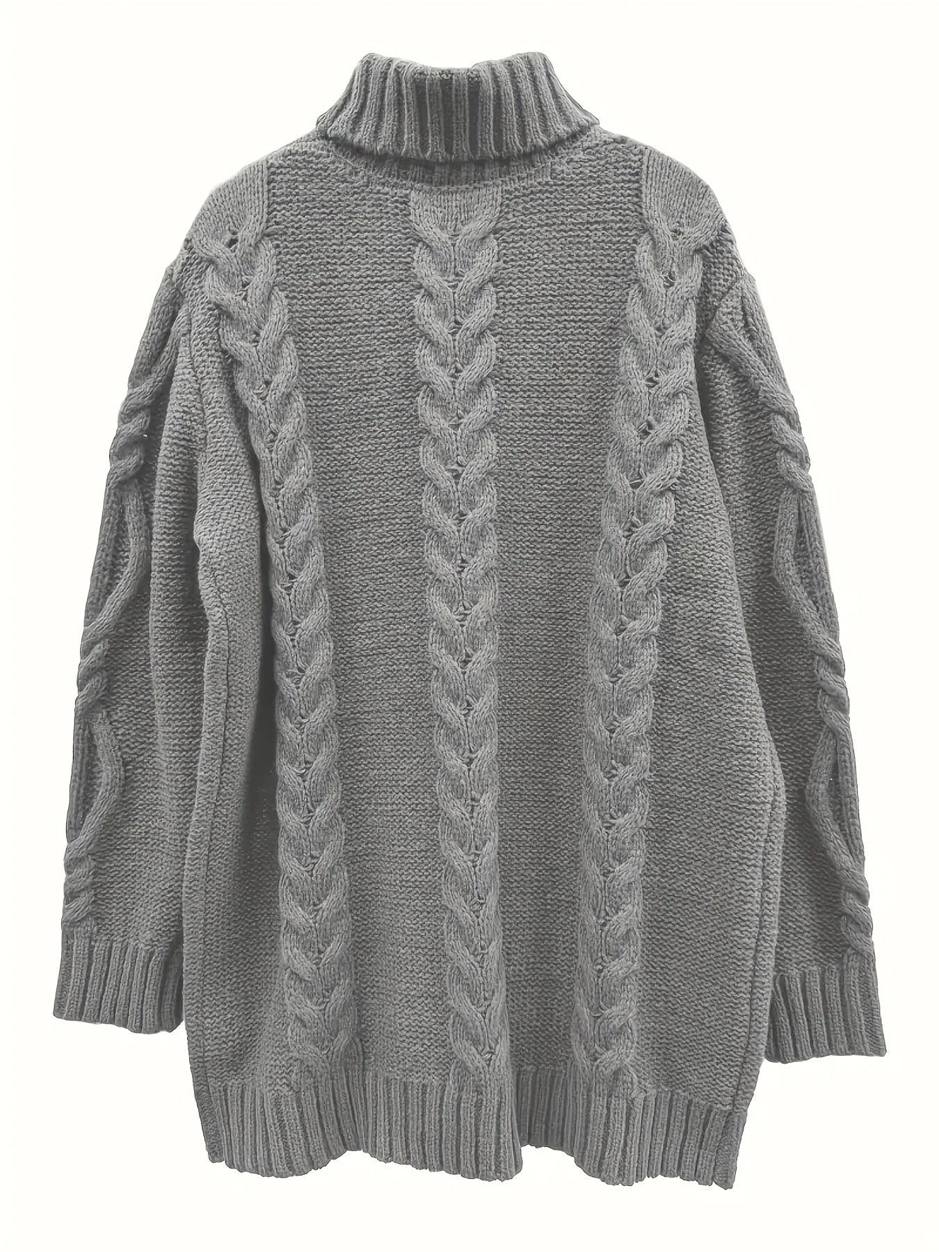 Women's Plus Size High-Neck Cable Knit Sweater - Long Sleeve Solid Pullover, Soft Warm Fall Winter Top