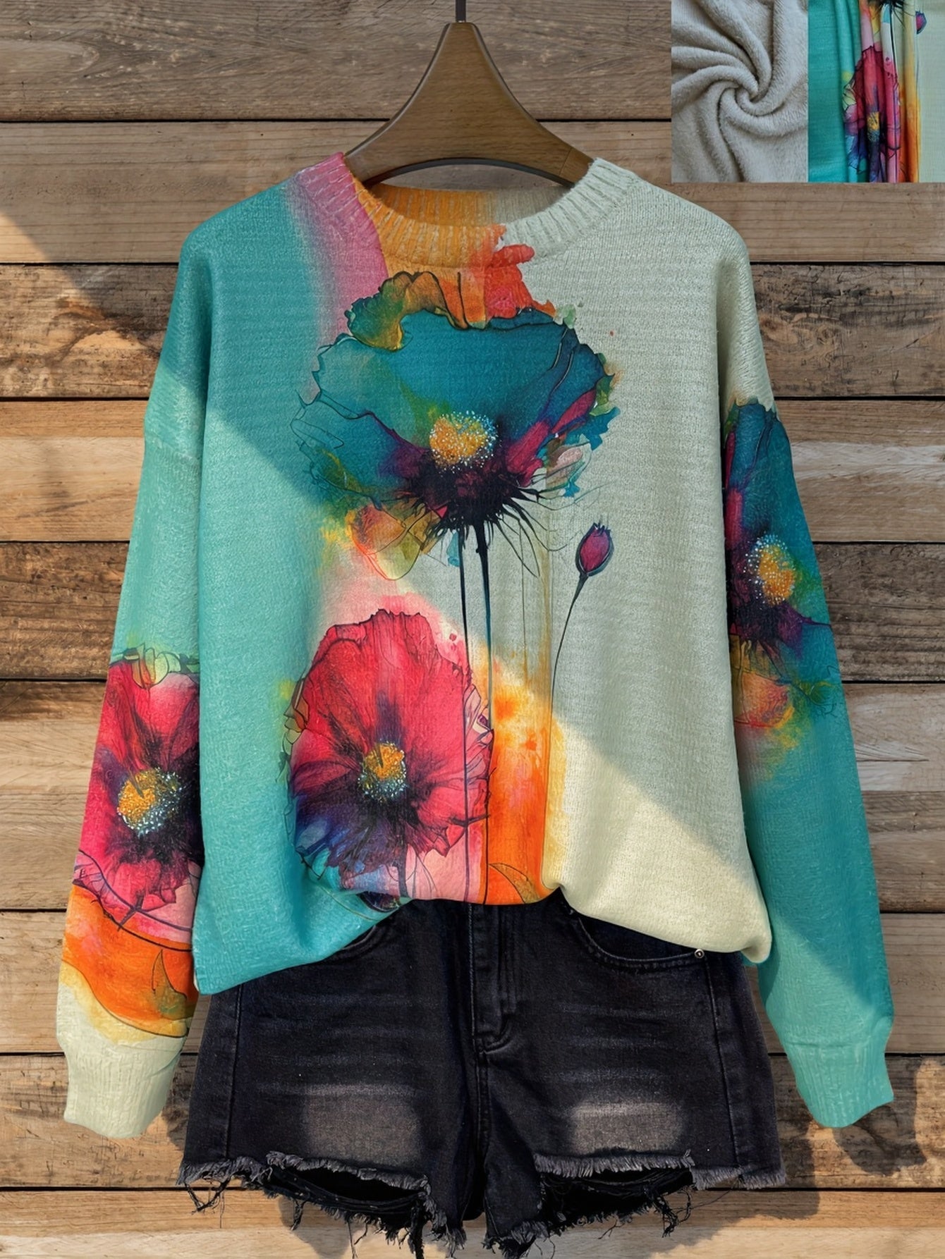 Plus Size Heavyweight Floral Crewneck Sweater — Thick Oversized Winter Pullover (Multi-Color)