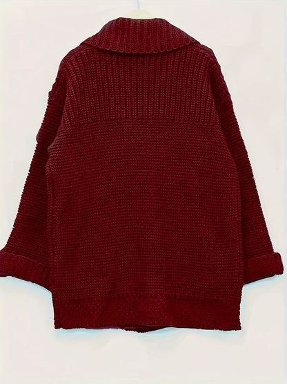 Plus Size Women's Knit Cardigan Coat – Elegant Lapel Poncho for Fall/Winter