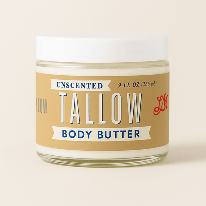 Unscented Tallow Skincare 9oz Trio - Whipped Moisturizer, Body Butter & Balm | Lady May Tallow