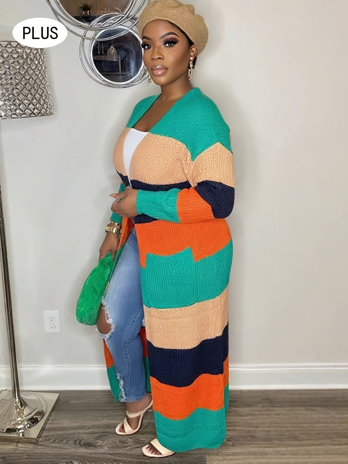 Women's Multicolor Striped Long Knit Cardigan Sweater