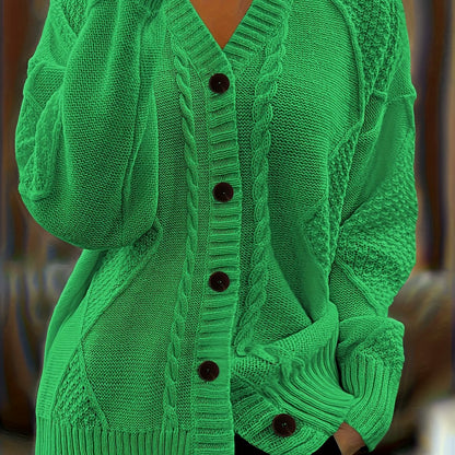 Plus Size Twist-Front Button Cardigan Sweater – V-Neck Long Sleeve Casual Knit