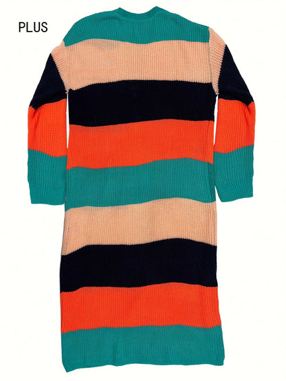 Women's Multicolor Striped Long Knit Cardigan Sweater