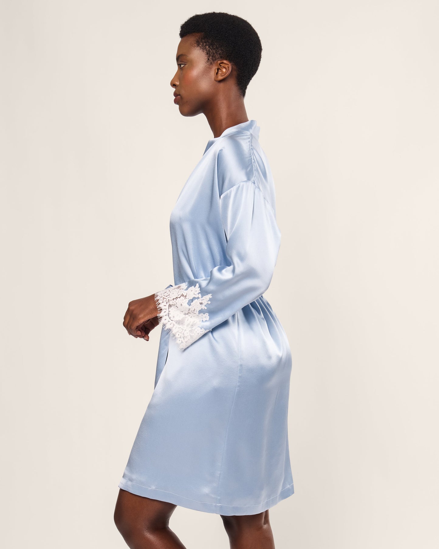 Women's Silk Lace Robe in Periwinkle