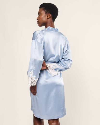 Women's Silk Lace Robe in Periwinkle
