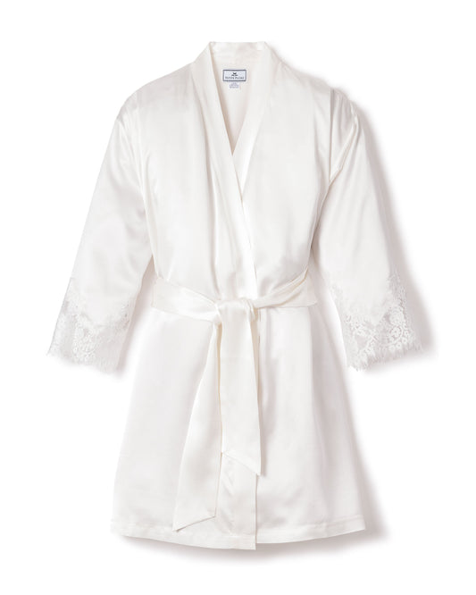 Women's Silk Lace Robe in White