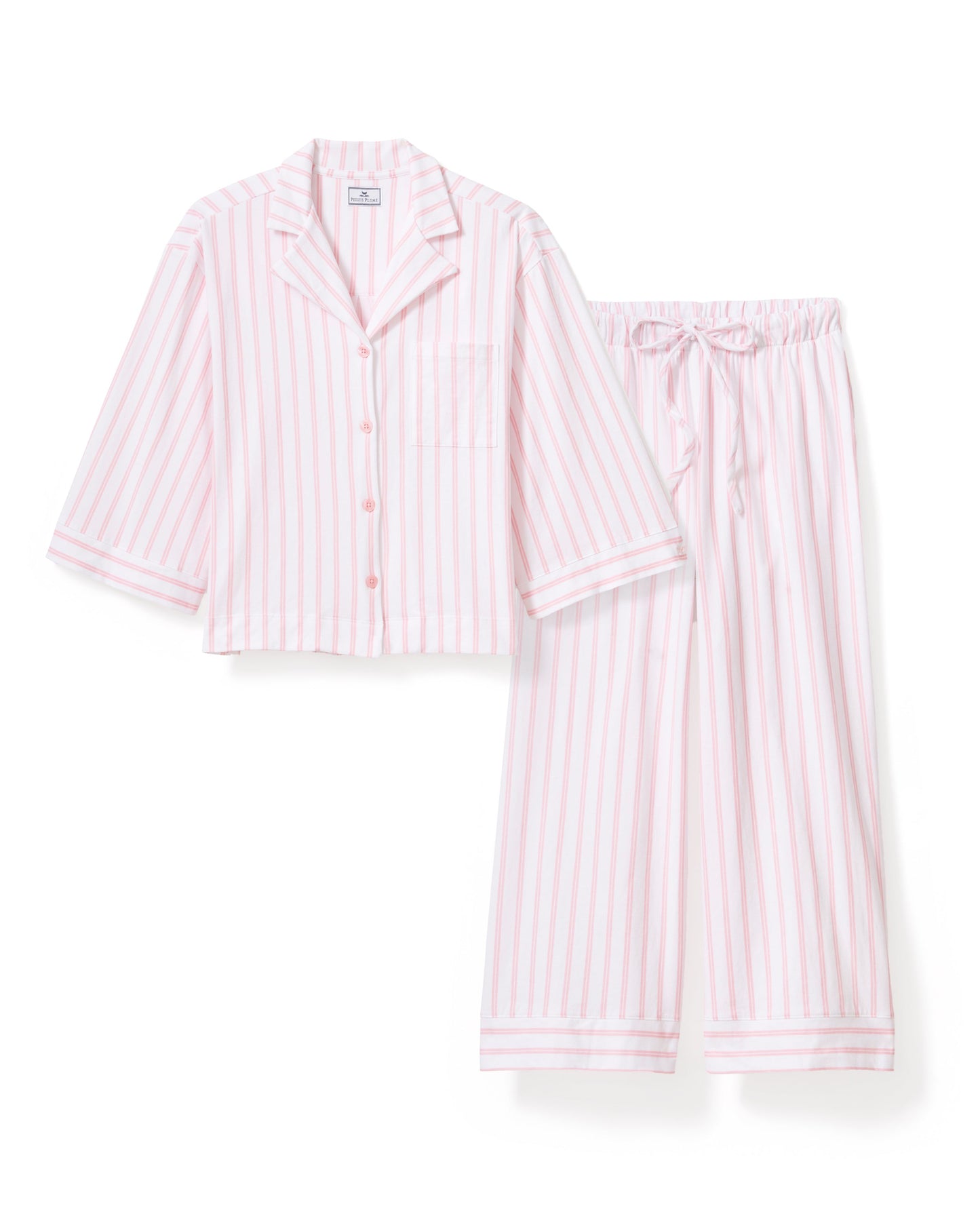 The Olivia Wide Leg Pima Pajama Set in Pink Stripe