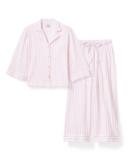 The Olivia Wide Leg Pima Pajama Set in Pink Stripe