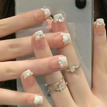 24Pcs Pink French Cartoon Snail Press-On False Nails