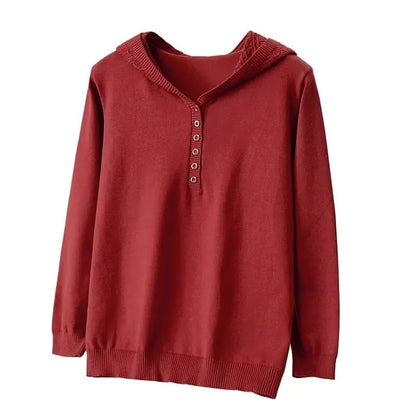 Plus Size Hooded Knit Pullover Sweater – Embossed Crochet Loose Fit for Spring & Autumn