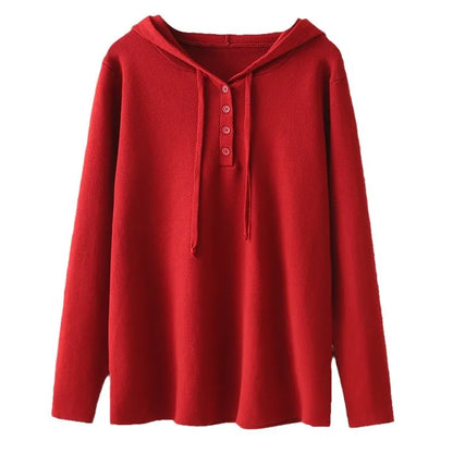 Plus Size 4XL Women’s Hooded Knit Sweater Pullover – Red Long Sleeve Casual