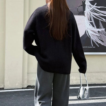 Plus Size Women's V-Neck Knit Sweater - Loose Long Sleeve Warm Autumn Winter Jumper