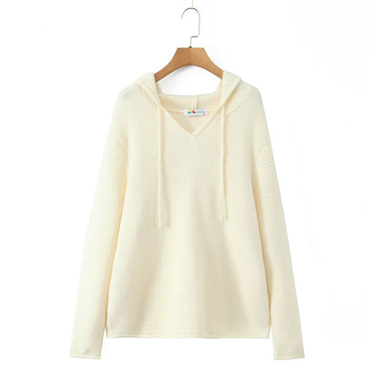 Plus Size Women's Hooded V-Neck 3D Knitted Sweater - Oversized Warm Pullover for Autumn Winter