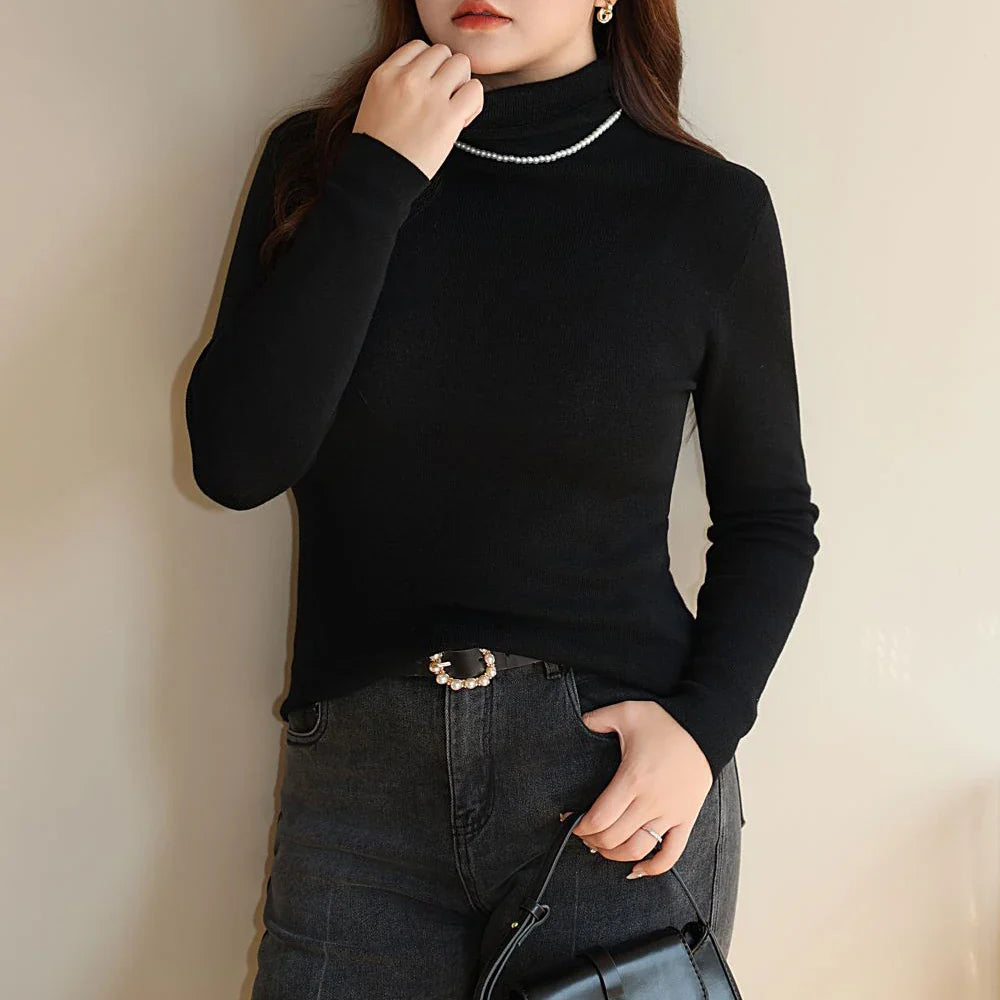 Plus Size Turtleneck Sweater Fine-Needle Knit Slim Pullover for Women Autumn Winter