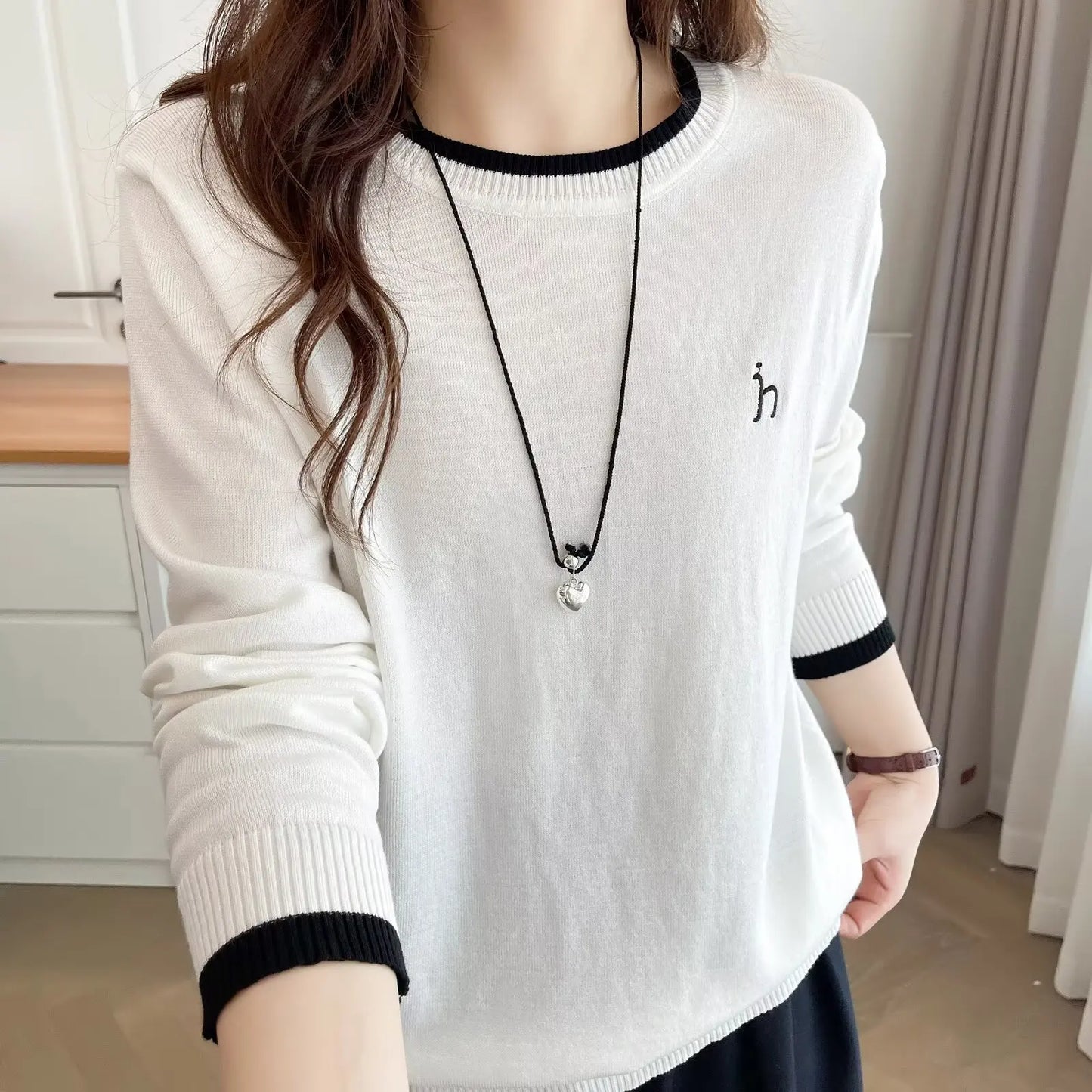 Plus Size Women's Color Block Embroidered Knit Sweater - Classic Retro Autumn Jumper
