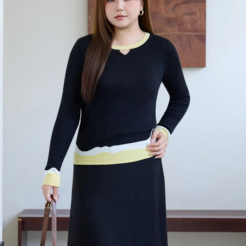 Plus Size (XXXL) Women's Gradient Knit Wool-Blend Sweater – Slim Minimalist Long-Sleeve Pullover for Autumn/Winter
