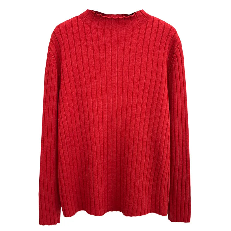 Plus Size Mock Neck Knit Sweater - Slim Fit Casual Pullover for Women, Autumn/Winter