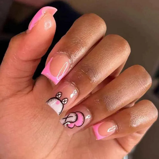 24Pcs Pink French Cartoon Snail Press-On False Nails