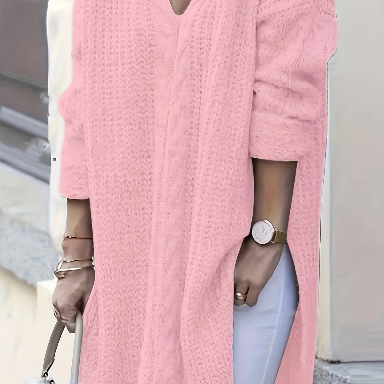 Women's Casual V-Neck Long Sleeve Knit Pullover Sweater