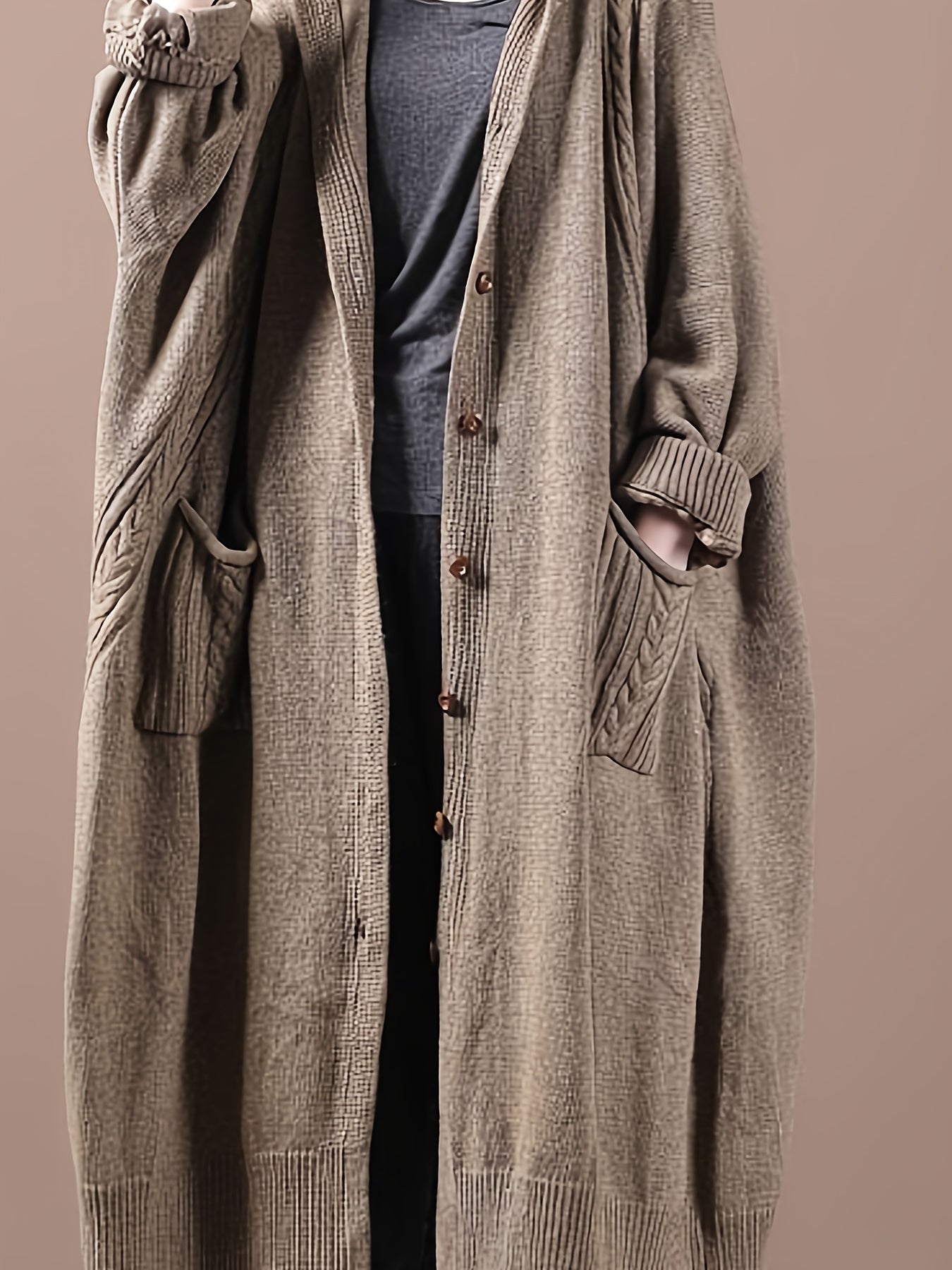 Women's Plus Size Hooded Cardigan, Long Cozy Knit Sweater with Double Pockets, Loose Fit - Solid Color, Fall/Winter