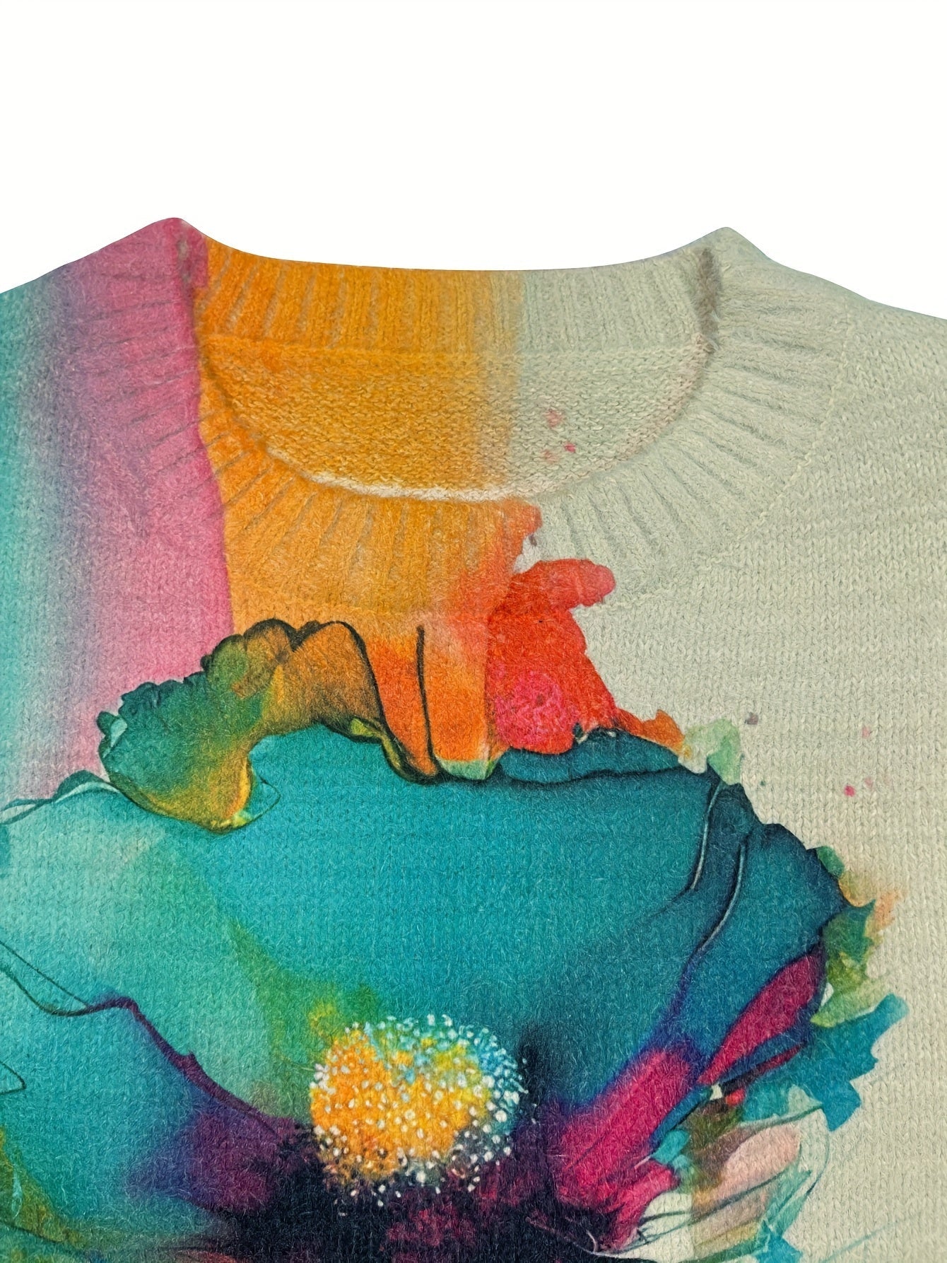 Plus Size Heavyweight Floral Crewneck Sweater — Thick Oversized Winter Pullover (Multi-Color)