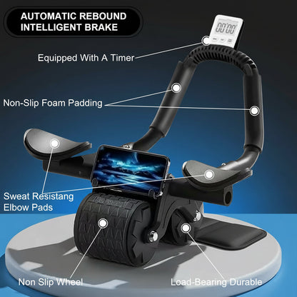 2025 New Ab Roller Wheel with Knee Mat &Timer, Automatic Rebound Abdominal Wheel, Ab Abdominal Exercise Roller with Elbow Support, Abs Workout Equipment Ab Exercise Roller for Women Men