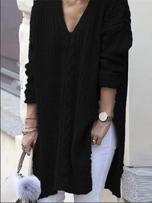 Women's Casual V-Neck Long Sleeve Knit Pullover Sweater