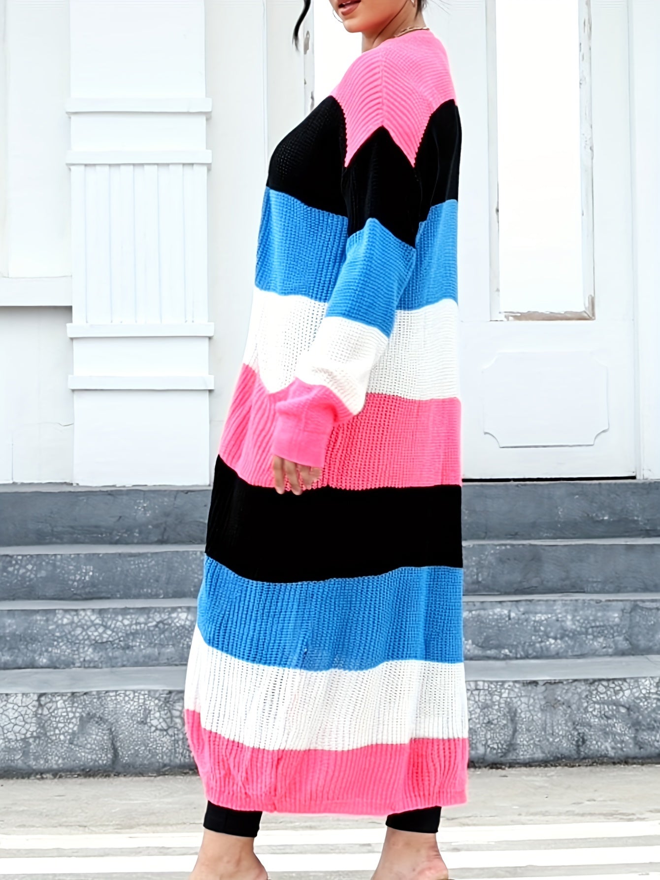 Women's Multicolor Striped Long Knit Cardigan Sweater