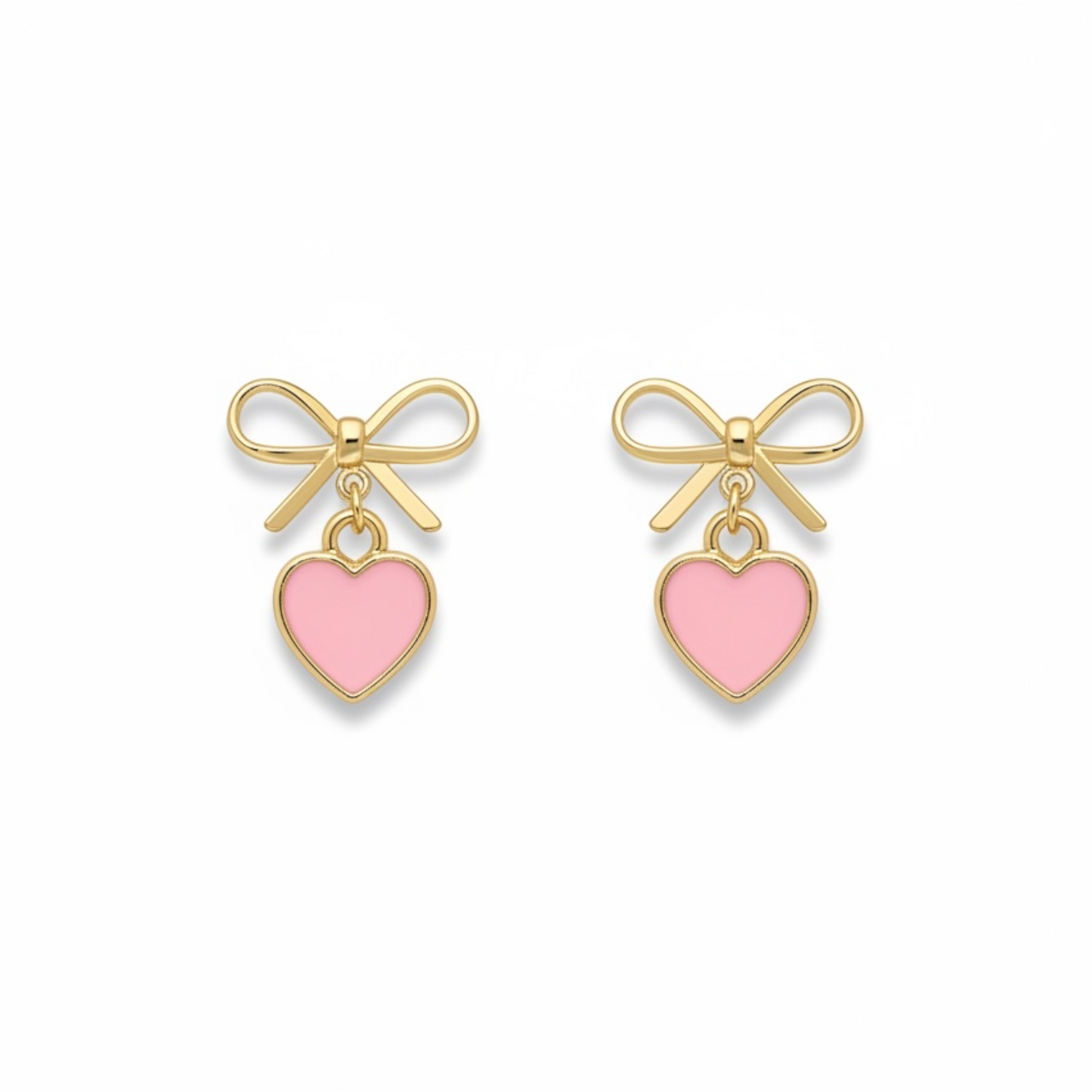 Bow Earrings with Cute Pink Heart Charm