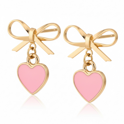 Heart Earrings with Cute Bow Design