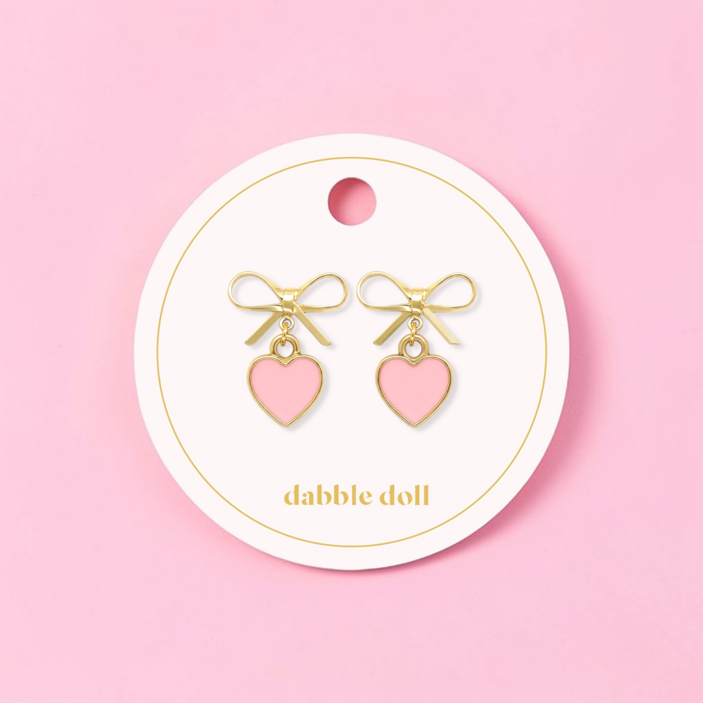 Bow Earrings with Cute Pink Heart Charm