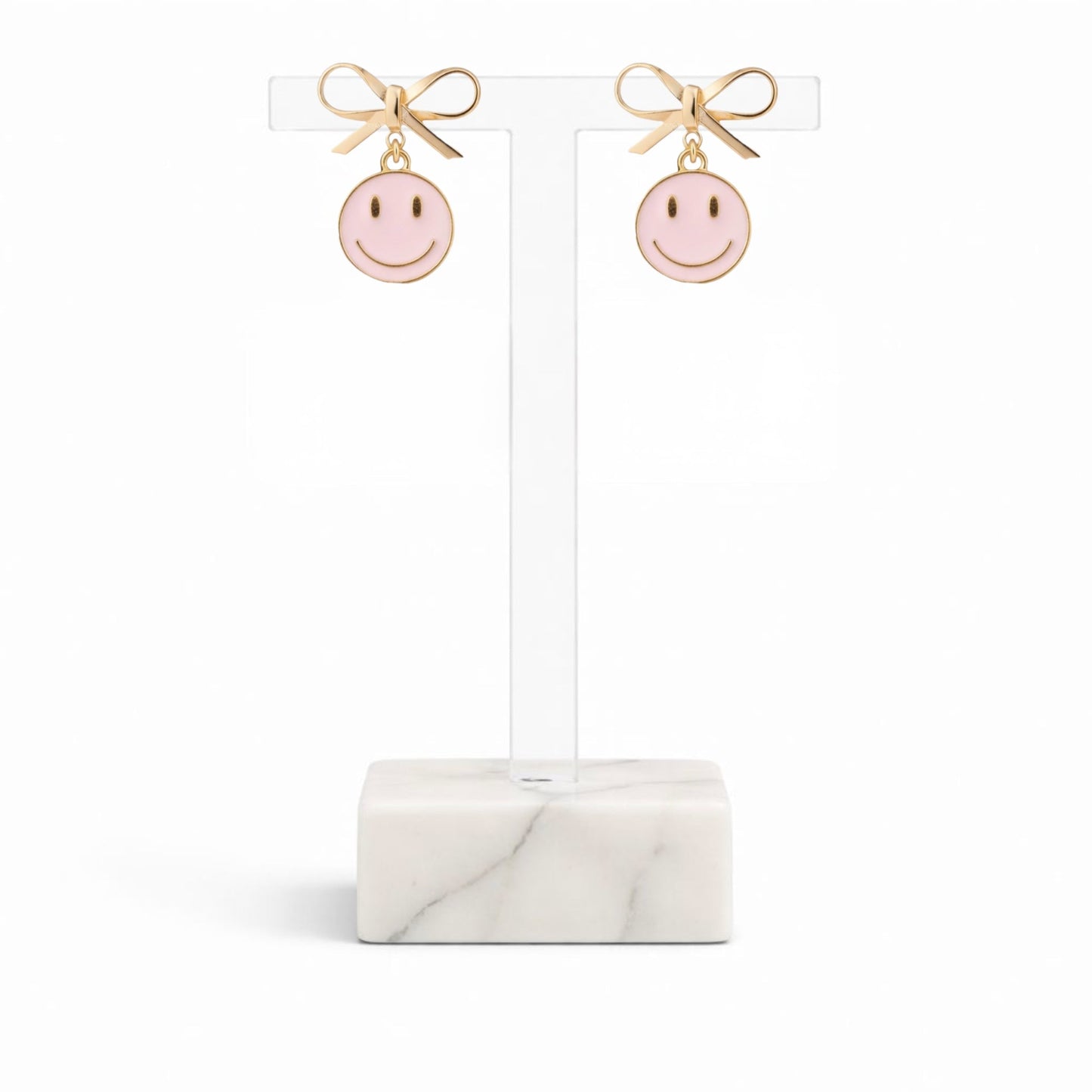Smiley Face Earrings with Bow Detail