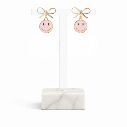 Smiley Face Earrings with Bow Detail