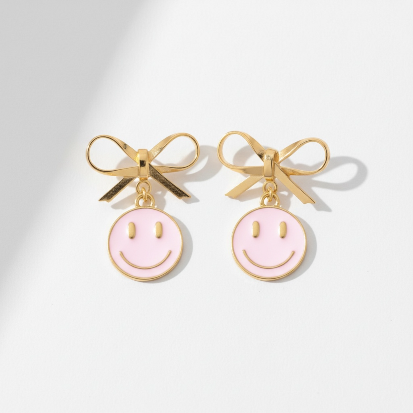 Smiley Face Earrings with Bow Detail